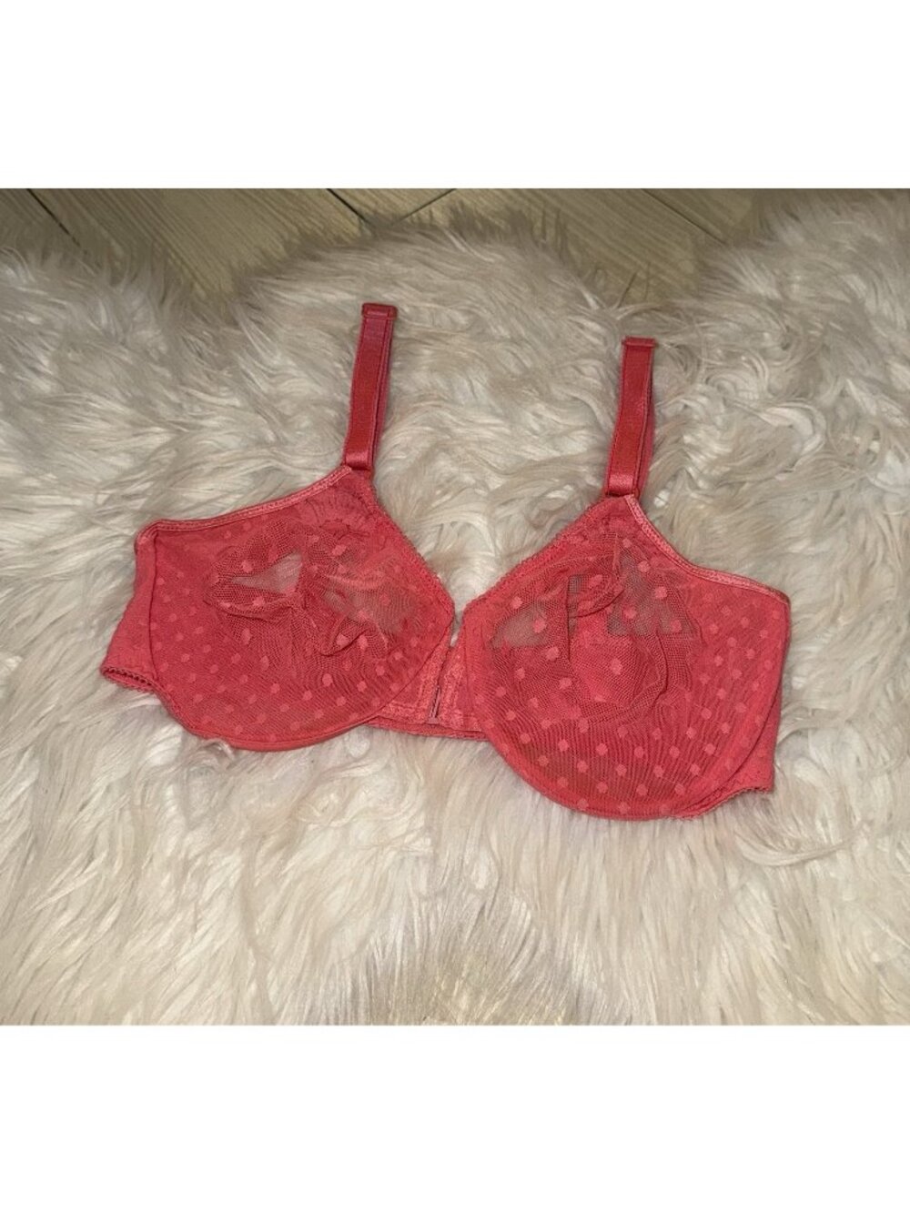 Vintage Warners Body Sparks 1081 Bra 34/35D Coral Pink Mesh Lace Sheer Underwire